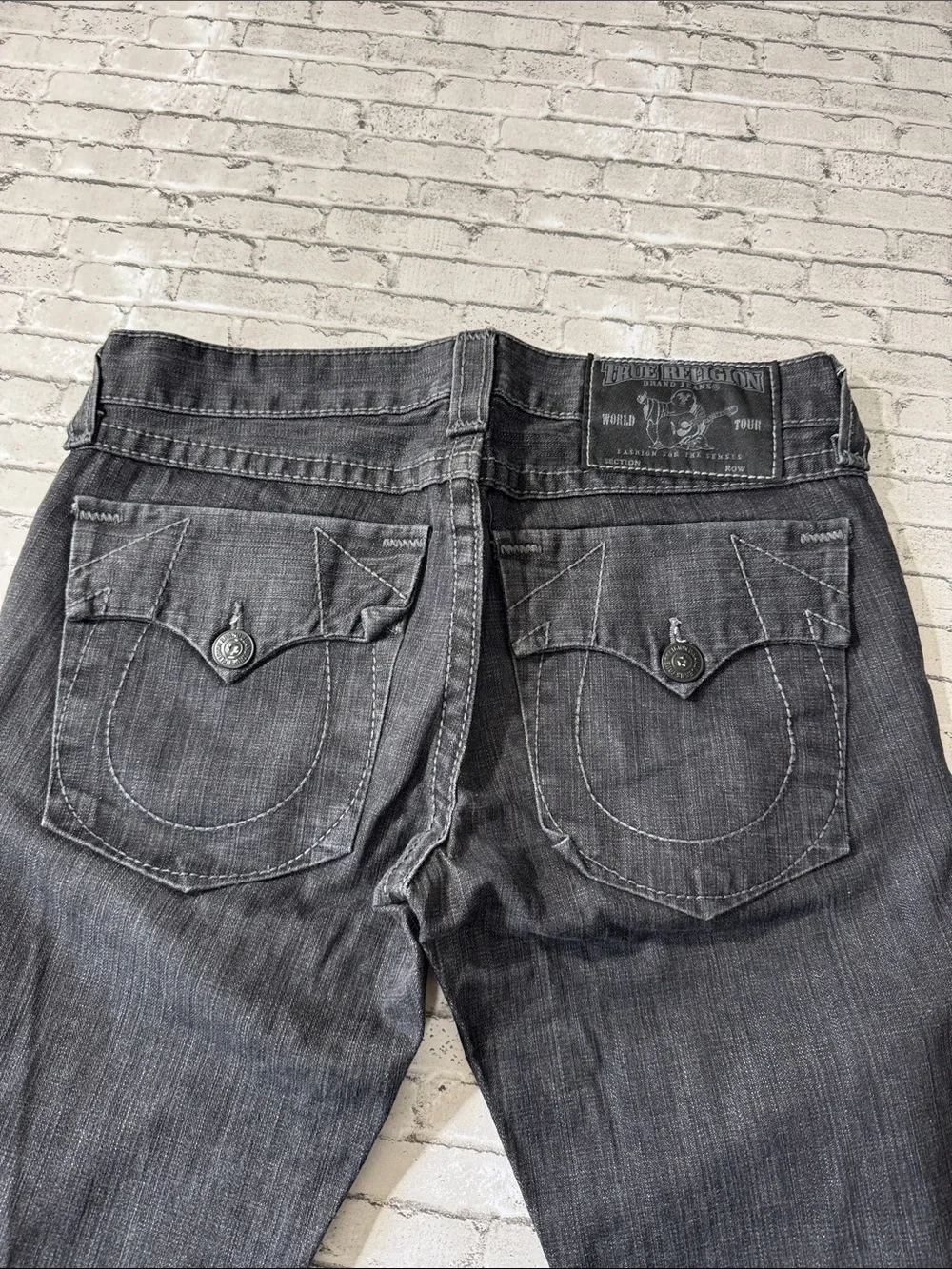 True Religion mens 34x32 black bootcut flare Y2K denim jeans EUC
